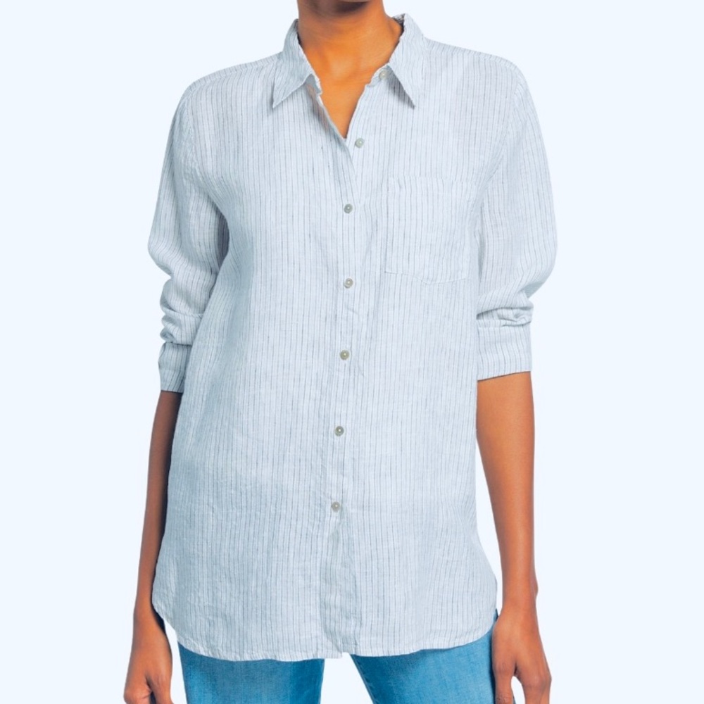 Eileen Fisher Light Blue Striped Button-Down Shirt